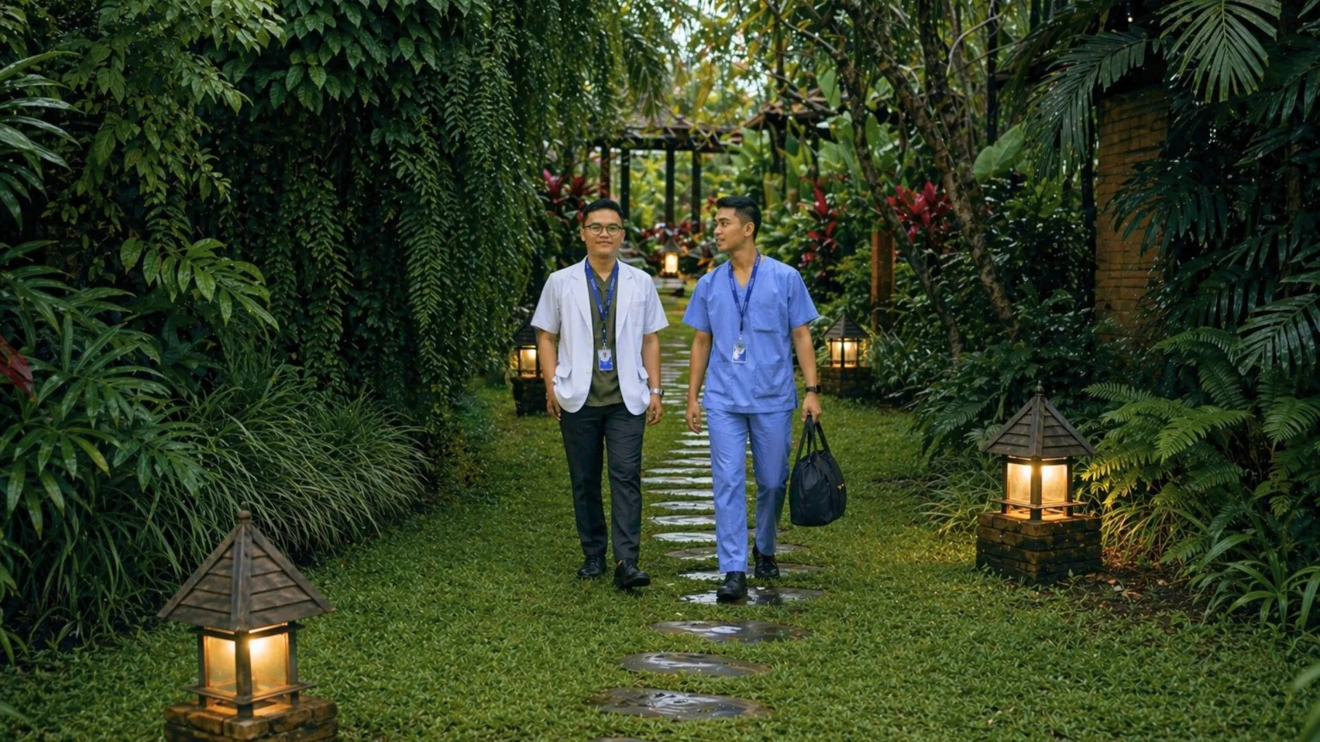 English-speaking on call doctor arriving at a Bali villa for a home visit